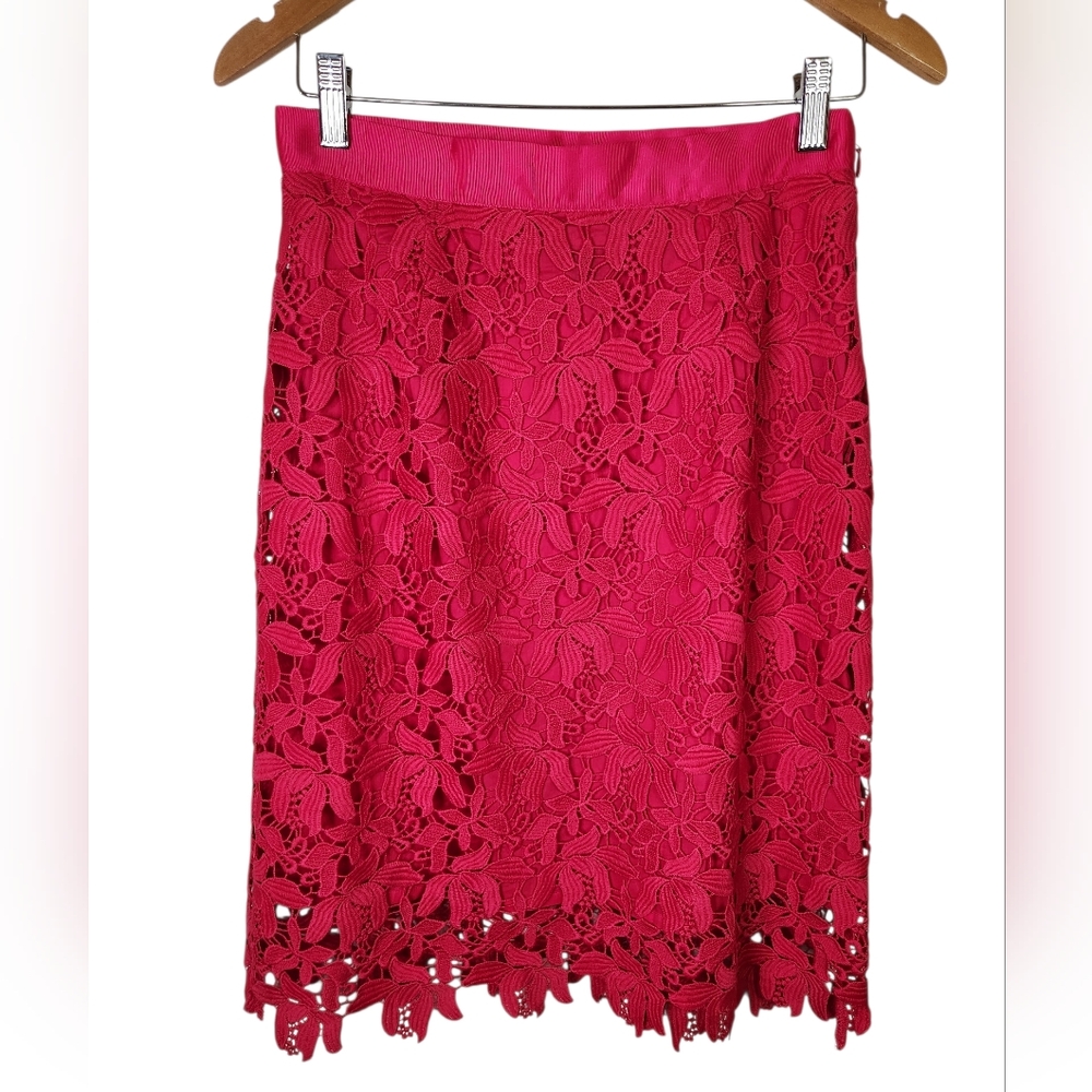 Christian Siriano Runway Hot Pink Floral Lace Midi Pencil Skirt Size 6